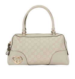 Lovely Hearts Interlocking G Boston, Leather, Cream, 493492, 3*